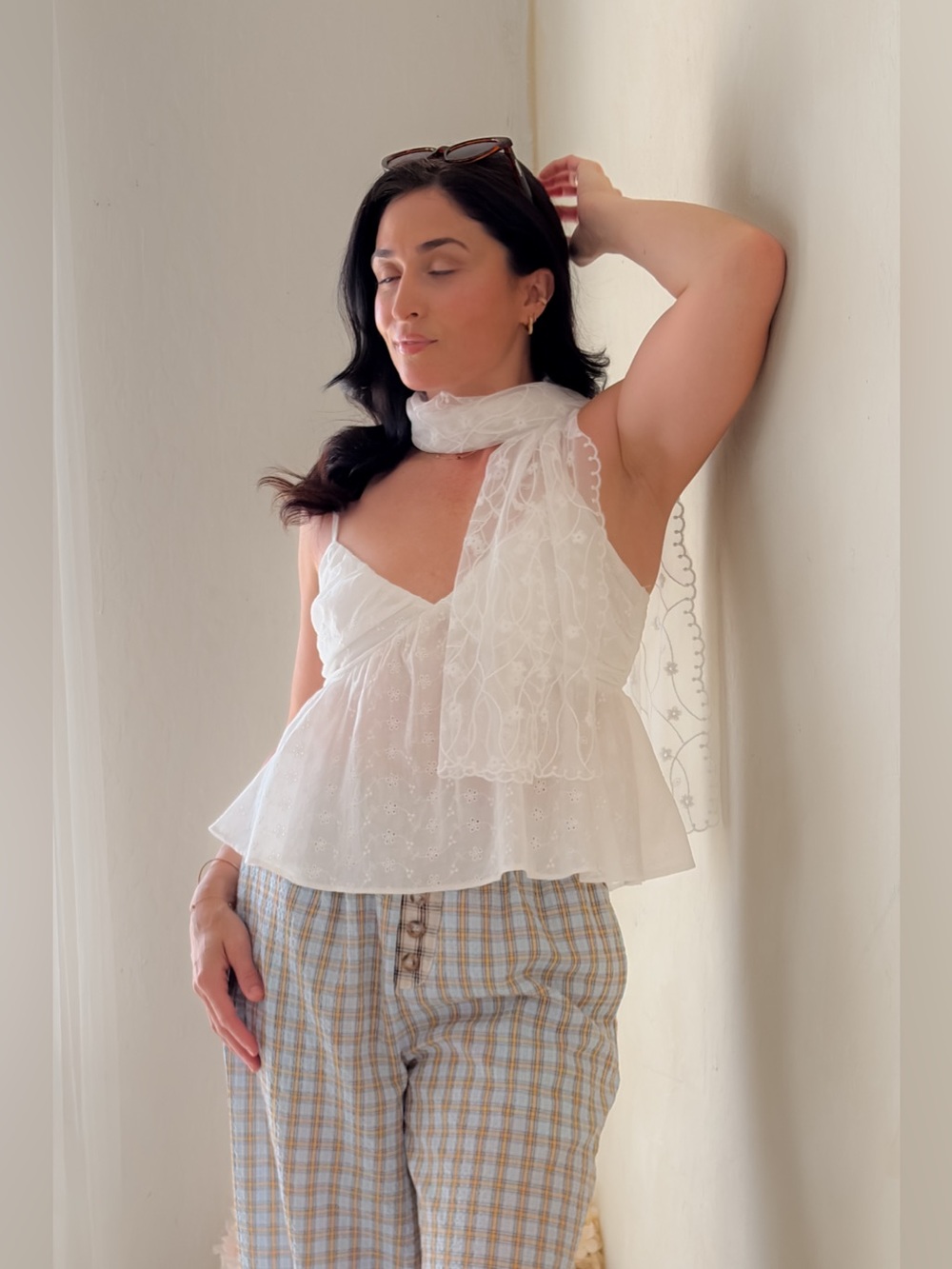 White Eyelet Babydoll Cami Top – Feminine Summer Top